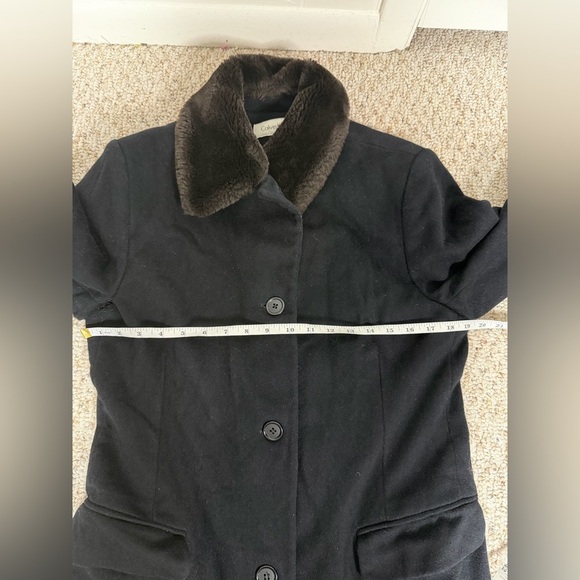 Calvin Klein Vintage Black Wool Coat with Faux Fur Collar size 14 - Picture 8 of 8